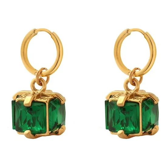 Aros Baño Oro 18k Argolla Cubo Esmeralda