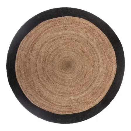 Alfombra Yute Natural Redonda 120 Cms Borde Negro