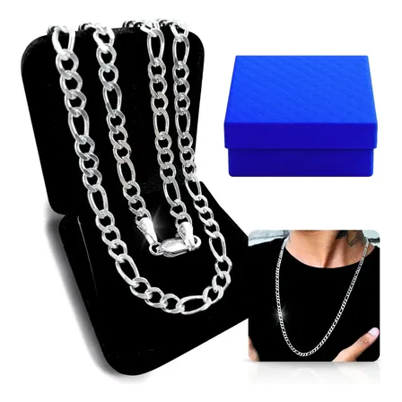 Corrente Masculina Banhada Prata 925 Grumet 5mm Italiana 3x1 Prateado