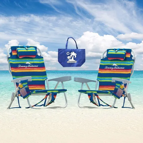 2 Tommy Bahama Mochila Silla Playa Raya Color Rojo Azul