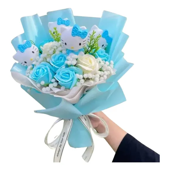 Ramo De Rosas Eternas De Hello Kity Color Azul 30 X 18 Cm
