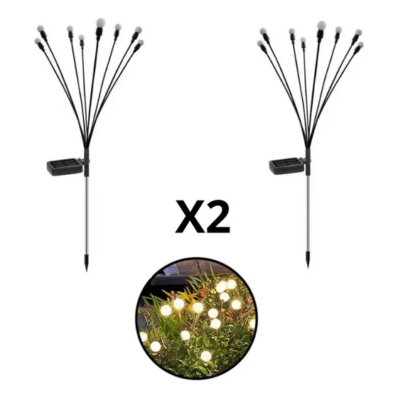 Estaca Guirnalda 8 Bombillas Para Jardin Led Solar Tierra X2
