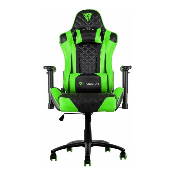 Cadeira Gamer De Escritório Ergonômica ThunderX3 TGC12 Preto e Verde Com Estofado De Couro Sintético