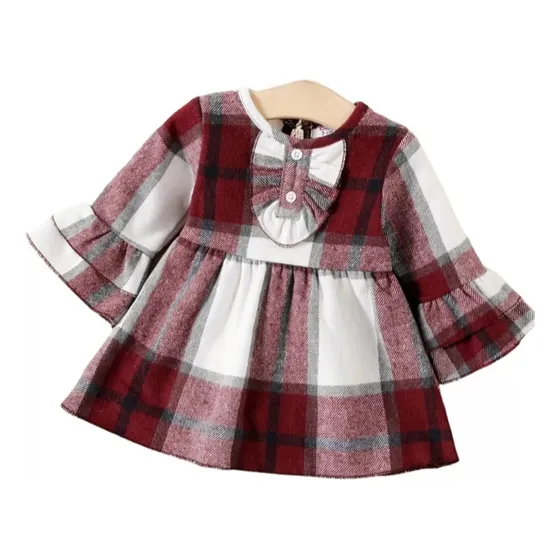 Vestido A Cuadros Manga Larga. Vestido Bebé
