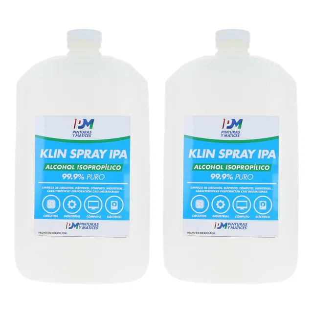 Alcohol Isopropílico 99.9% Puro 2 Galones 4 Litros / Limpieza Pantallas Tablets Celulares Lentes / Resinas 3D / Circuitos Tarjetas Electrónicas Desinfección Evaporación Rápida Antiséptico Klin Spray