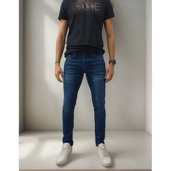 Jean Clásico Skinny Hombre Largo Azul 2 Bolsillos