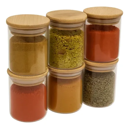 Kit 6 Potes De Vidro 200ml Com Tampa De Bambu Hermético Transparente
