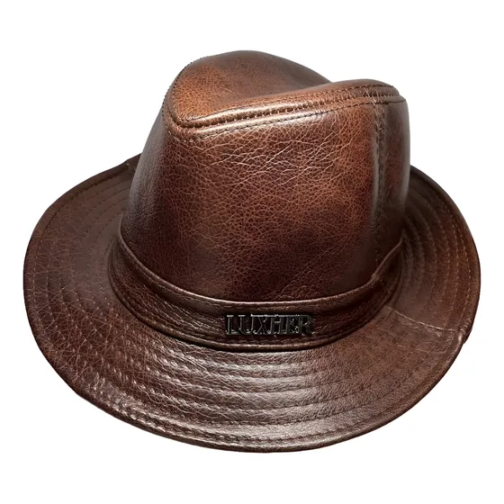 Sombrero De Cuero Genuino Gorro Lujo Luxher Mod. Ámsterdam