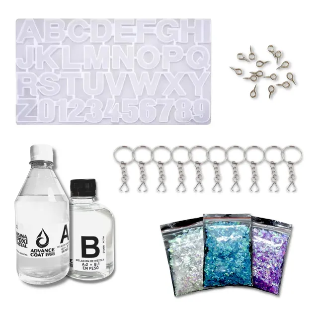 Combo Moldes Llaveros De Letras + Resina Epoxi Accesorios