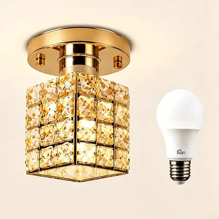 Lustre De Cristal Para Quarto, Com Lâmpada Incluída 110v - 220v Dourado