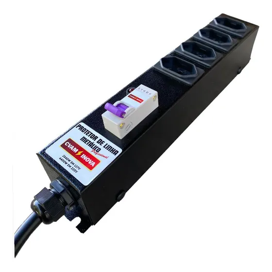 Filtro De Linha Régua 4 Tomadas 20a Disjuntor Bivolt Preto