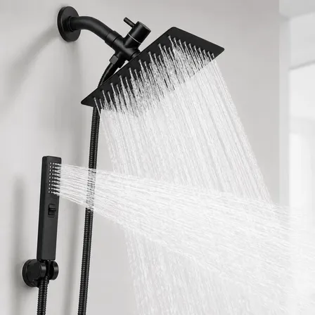 Regadera Cuadrada Lluvia Para Baño Negra Con Ducha De Mano