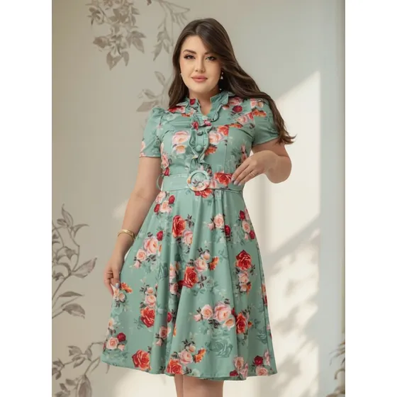 Vestido Midi De Festa Convidada Estampado Verão Moderno