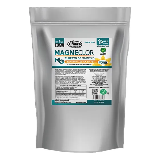 Unilife magneclor cloreto de magnésio p.a em pó 1kg vitamins sabor natural