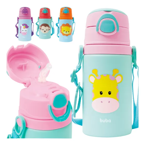 Garrafa Infantil Buba 400ml Escolar Com Canudo Silicone