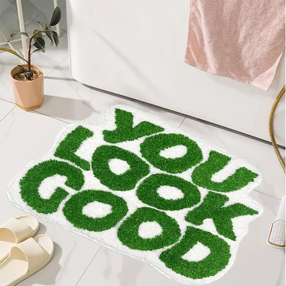Alfombra Baño Corte Irregular Color Verde Absorbente Para 25