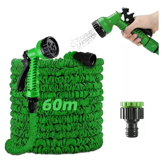 Manguera Flexible Expandible 60 Metros Pistola Jardin 7modos Verde