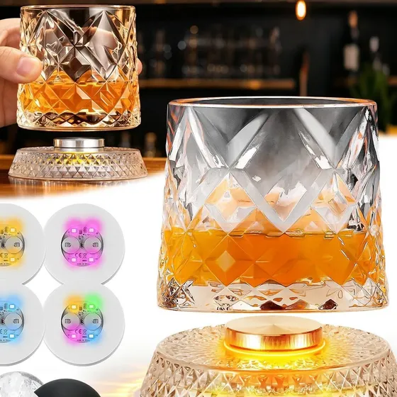 Copo De Uísque De Cristal Giratório, 2 Unidades, Base De Luz Rgb-2pcs