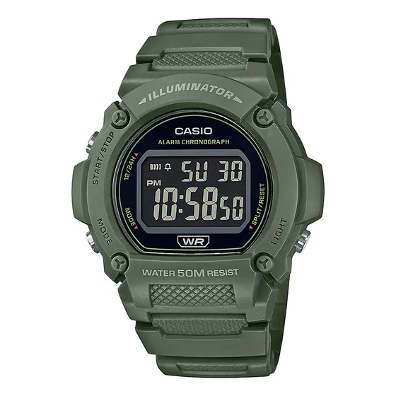 Reloj pulsera Casio W-219HC-3BVDF con correa de resina color verde - bisel negro