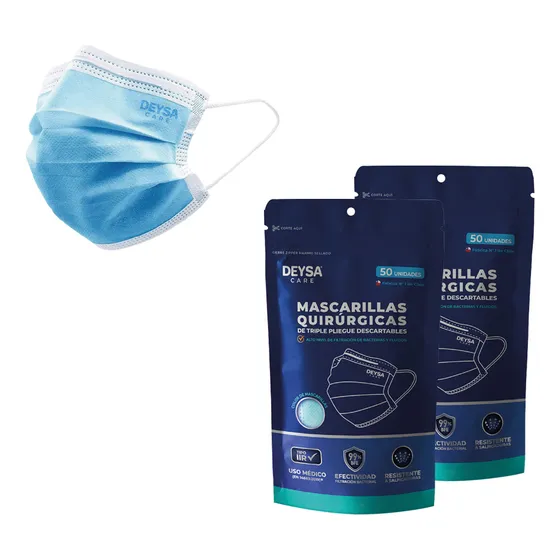 Mascarillas Desechables 2 Env Resellable 50 Un C/u (100 Un) 