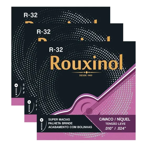 Kit 3 Encordoamento Cavaco Tensão Leve 0.24 R32 Rouxinol