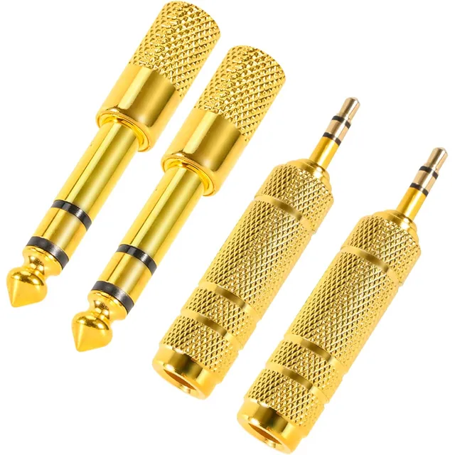 Conector Jack 6.35 Adaptador 3.5mm Estereo Pro Dorado 4pz