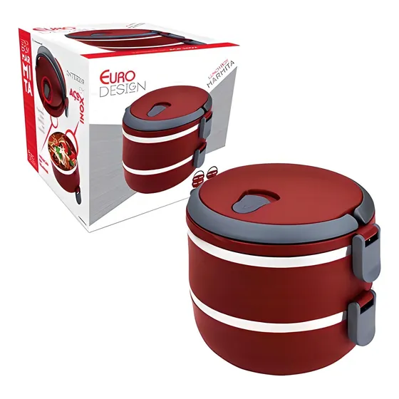 Marmita Térmica Dupla 1,4l Lunch Box Vermelha Euro Home Cor Vermelho