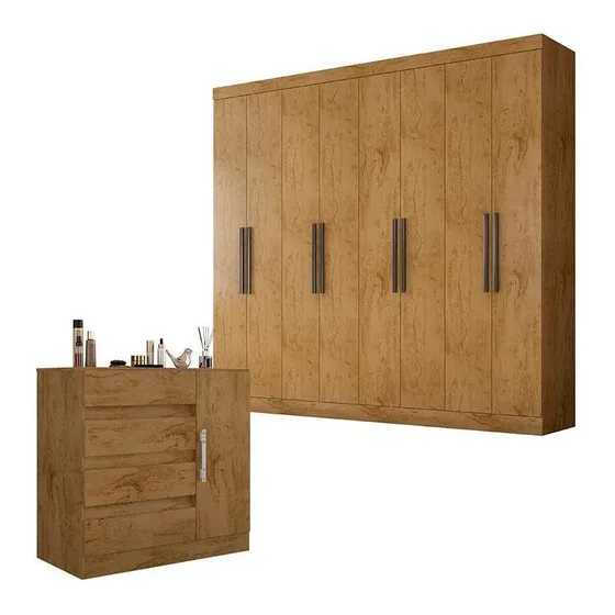 Guarda Roupa Casal Prime 1684 E Cômoda 8000 Freijó - Araplac