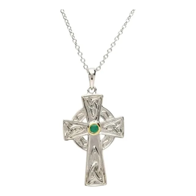 Collar Cruz Celta Con Esmeralda Y Plata Shanore Silver 