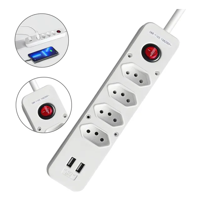 Torre De Tomada Com 4 Tomadas 2 Entrada Usb Multiplug Branco