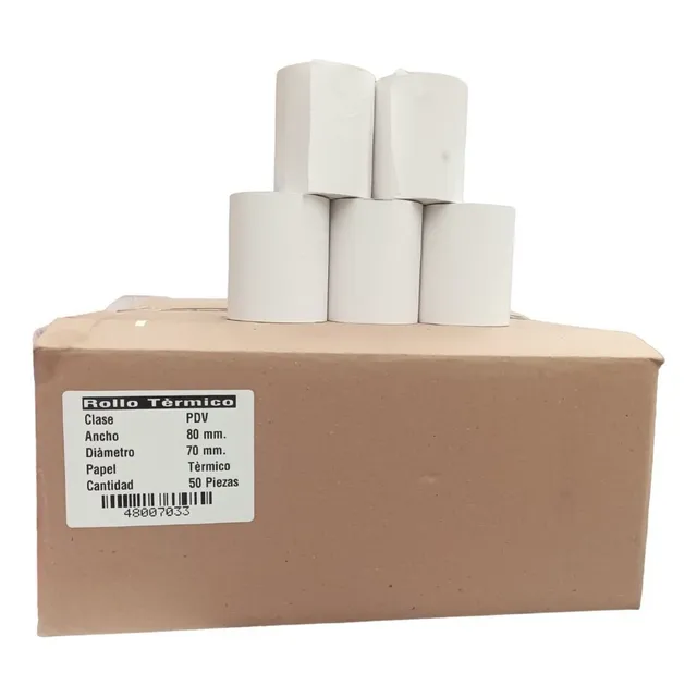50 Rollos Papel Termico Sencillo T8070c50 80x70mm
