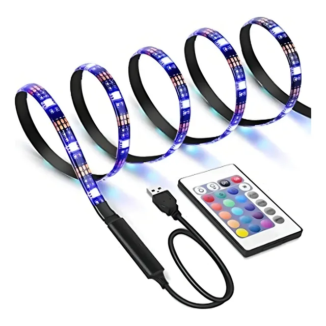 Cinta Tira Led Rgb-usb-7led-16 Colores 3 Metros C/ Control Luz Rgb