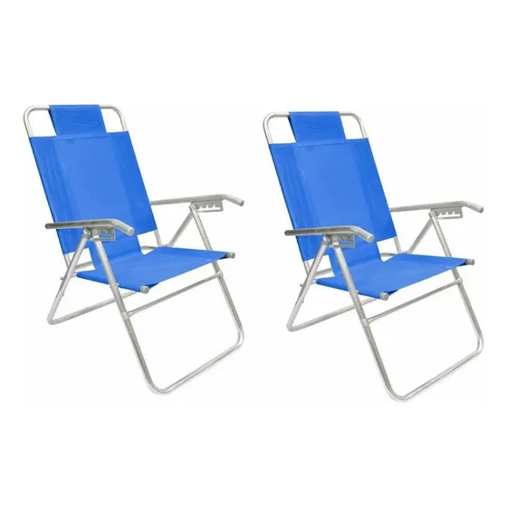 Combo 2 Reposeras Silla Alta Playa Aluminio 5 Pos Coversol