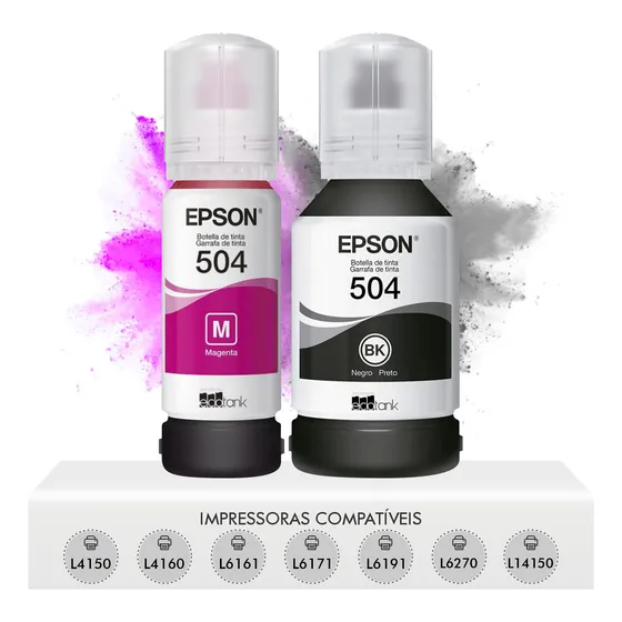 Kit Tinta 1 Preto 1 Magenta Originais Epson T504 L4150 L6191