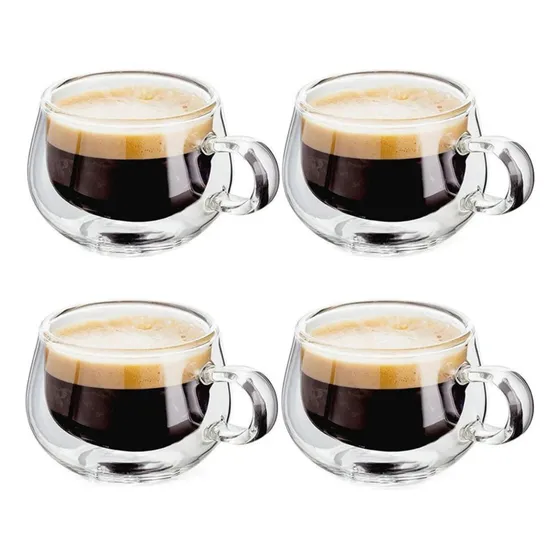 Jogo De Xícara Café Vidro Duplo 4 Peças 150ml Expresso Chá