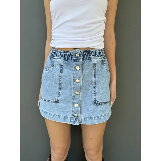 Pollera Mini Jean Celeste Abotonada Marca Loca