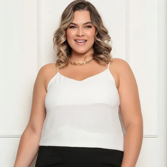 Blusa Regata Feminina Plus Size Com Alça Fina E Decote V