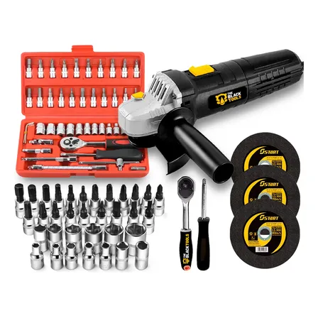 Esmerilhadeira Lixadeira Angular Profissional + Kit 46 Pçs Preto 110v