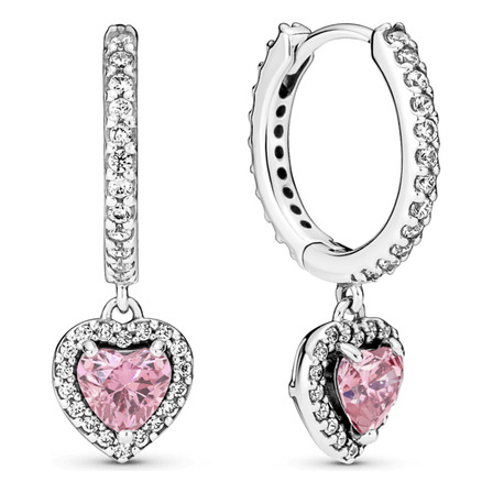 Brinco Argola Prata Pendente Coração Rosa Brilhante Pandora Brinco Argola Prata Pendente Coração Rosa Brilhante Pandora