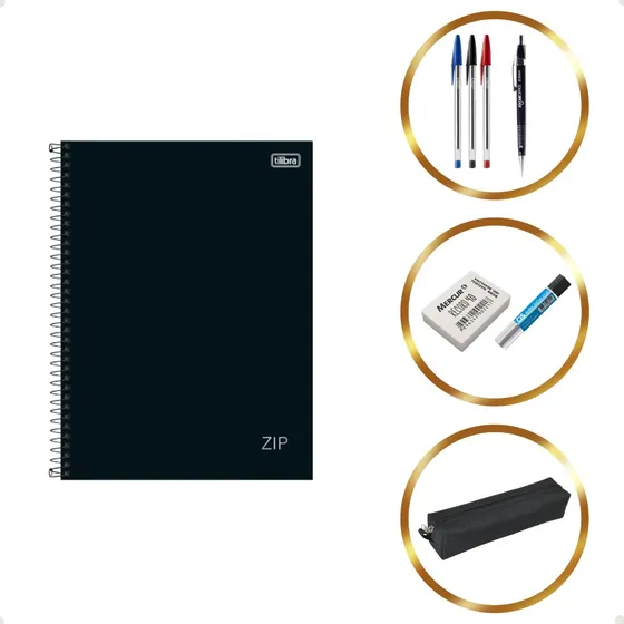 Kit Escolar Estudante Caderno 10 Matérias Canetas Lapiseira