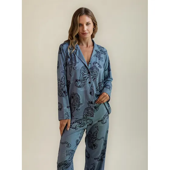 Pijama Camisero Modal Estampado Bianca Secreta 25516