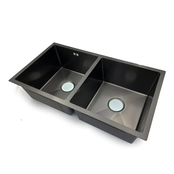 Fregadero Doble Tina Negro Acero Inoxidable Bajo Tope Bari