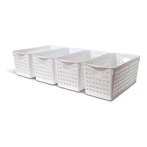 Canasto Organizador Rect. Calado Plastico X4 U Colombraro Color Blanco