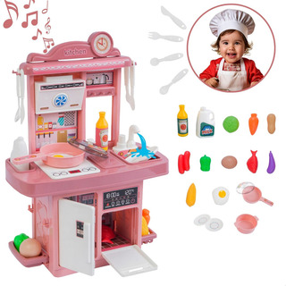 Kit Mini Cozinha De Brinquedo Fogão Geladeira Forno Solta Água E Som Cor Rosa Atentu Kit Mini Cozinha De Brinquedo Fogão Geladeira Forno Solta Água E Som Cor Rosa Atentu