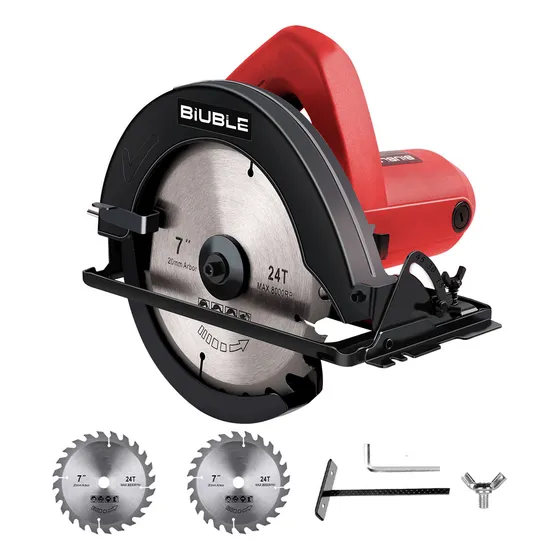 Biuble sierra circular eléctrica 7 1/4 110-127V 2000W Professional cortadora de madera Con 2 discos color rojo