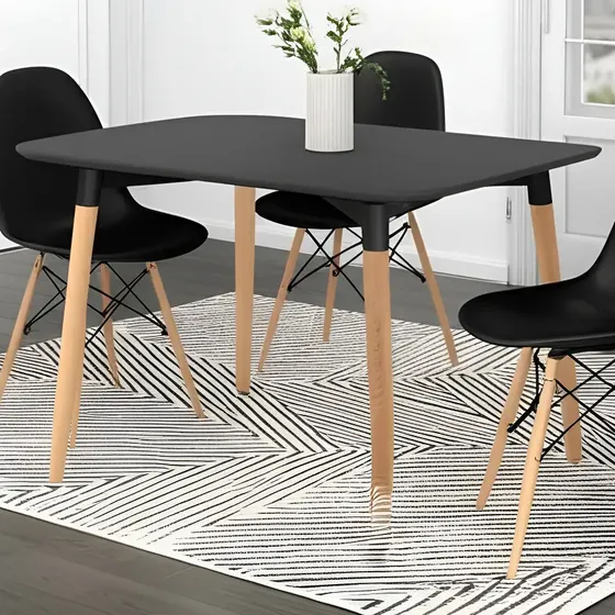 Kit de mesa de comedor rectangular Eames, 120 x 80 cm, 4 sillas, cubierta Dsw, color negro, mesa con sillas negras | Cuotas sin interés