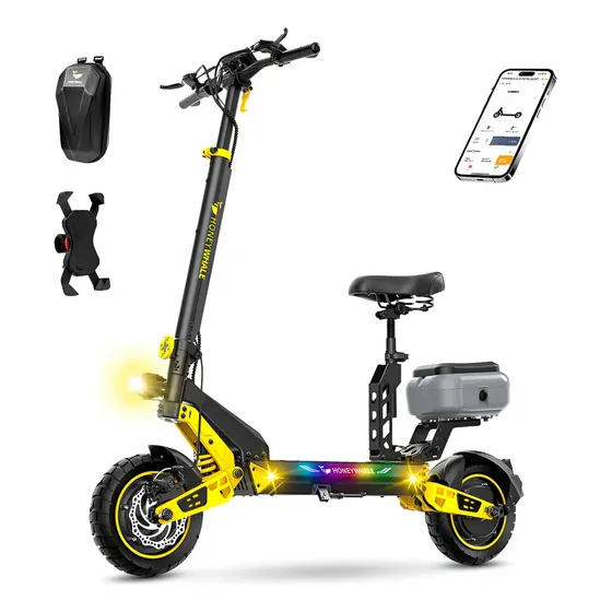 Honey Whale T4d Scooter Eléctrico Para Adultos Doble Motor Amarillo