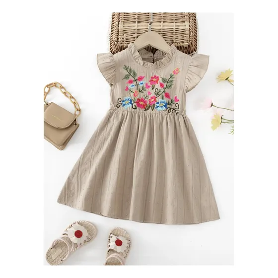 Niñitas Vestido Con Bordado Floral De Lunares Ribete Con Fru