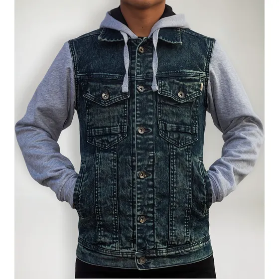 Chamarra De  Mezclilla Hombre Con Mangas Y Gorro De Felpa  