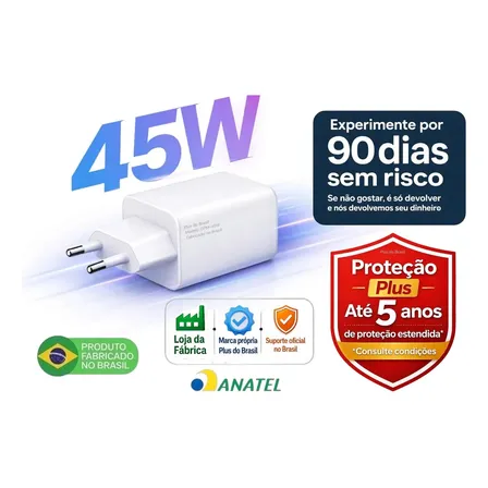Plus Do Brasil Carregador Usb C Gan 45W Para Samsung Galaxy S26 S25 S24 Ultra Super Rápido 2.0 Notebook Chromebook Apple iPhone 17 16 15 Pro Max iPad Macbook Galaxy Book PD PPS BR